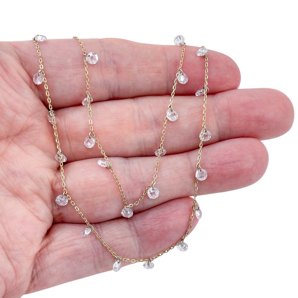 Estate Gold-Tone Sterling Silver 925 Two Strand Crystal Necklace 16.5”-18.5”
